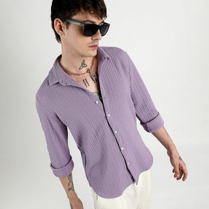 Campus Sutra Mens Lilac Ripple Box Shirt for Casual Wear | Spread Collar | Long Sleeve | Button Closure | Shirt Crafted with Co