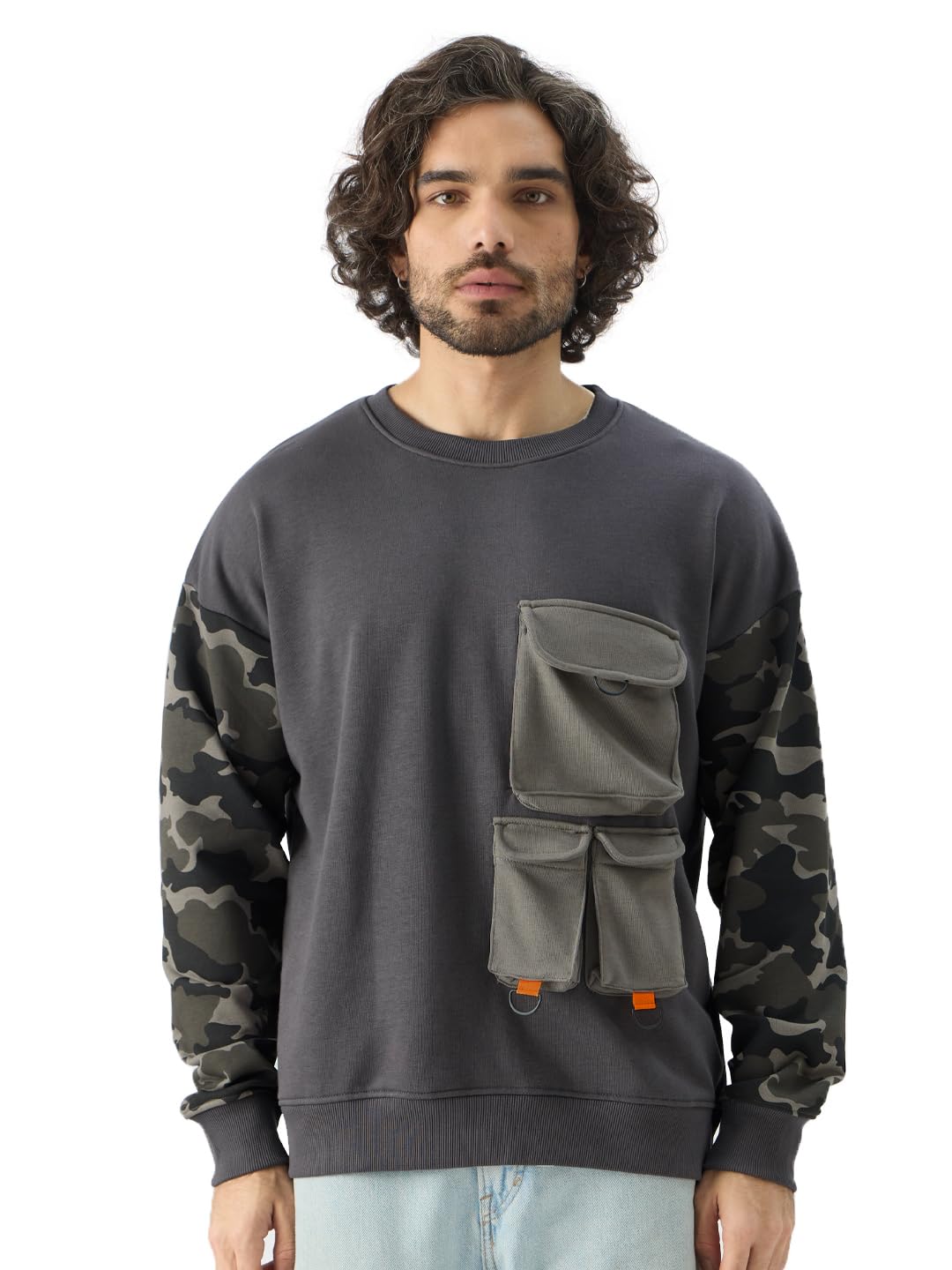 The Souled Store Black Ops Men and Boys Long Sleeve Round Neck Grey Oversized Fit Sweatshirts Oversized Sweatshirts for Men Hood