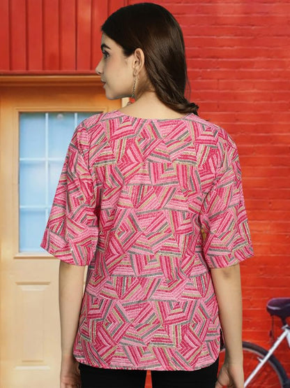 Pinkmint Tunic Top for Women ll Stylish Printed V Neck Button Down Combo Tops ll Stylish Short Top ll (Pack of 3)