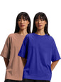 JUNEBERRY Pure Cotton Drop Shoulder Oversized Baggy Fit Half Sleeve Plain Solid Round Neck Multicolor T-Shirt for Women & Girls