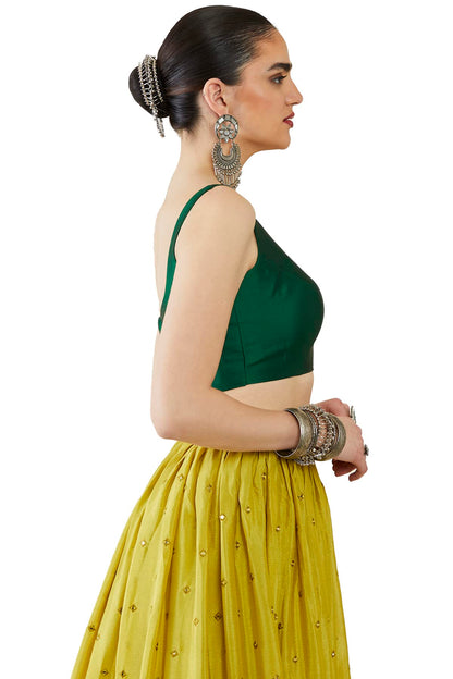 Soch Womens Green Taffeta Solid Sleeveless Padded Blouse