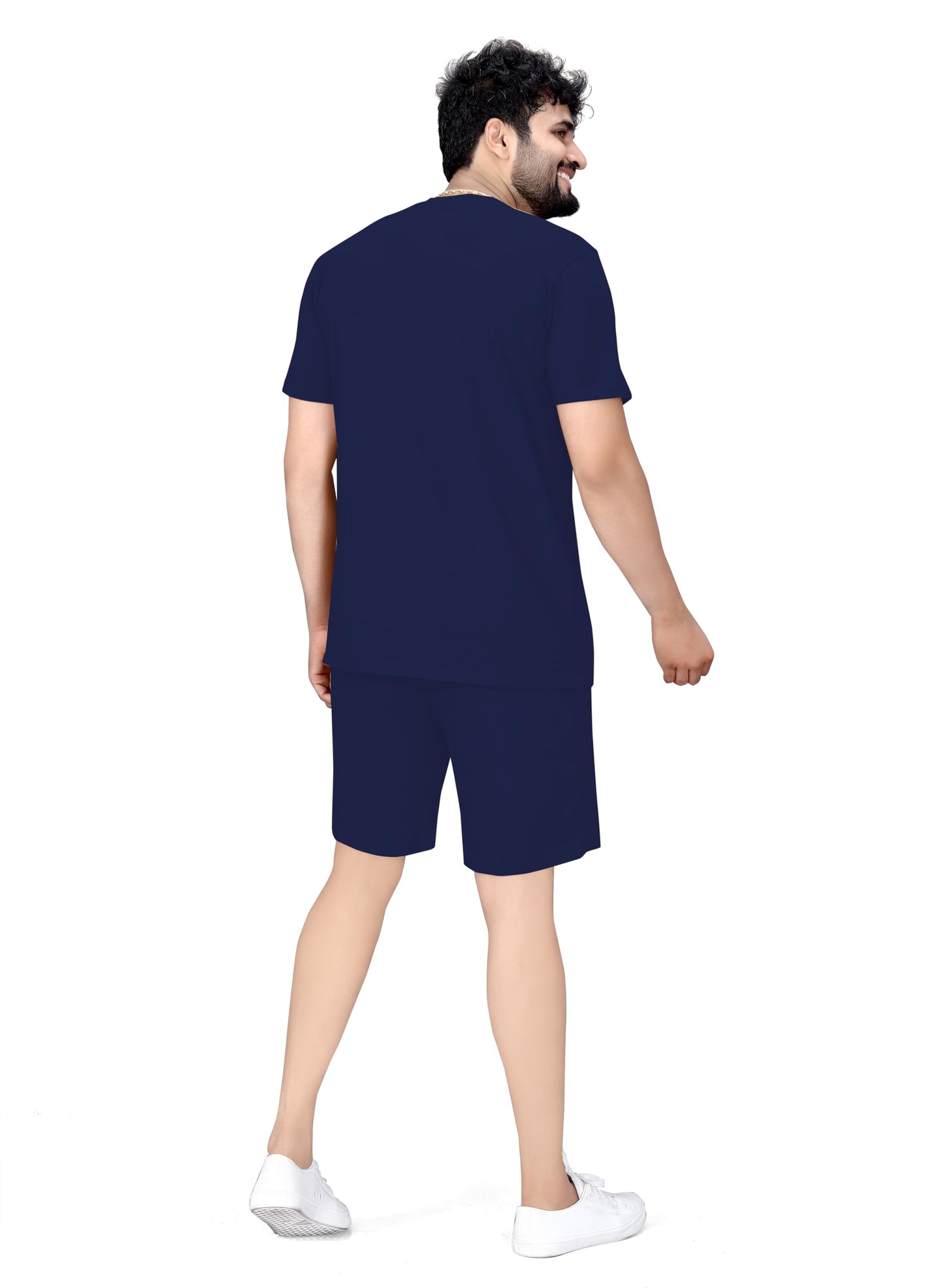 ELLITI Cotton Blend Casual Round Neck Half Sleeve Oversized Co-ord Set Mens, Pyjama Set, Sleepwear Loungewear T-Shirt and Short