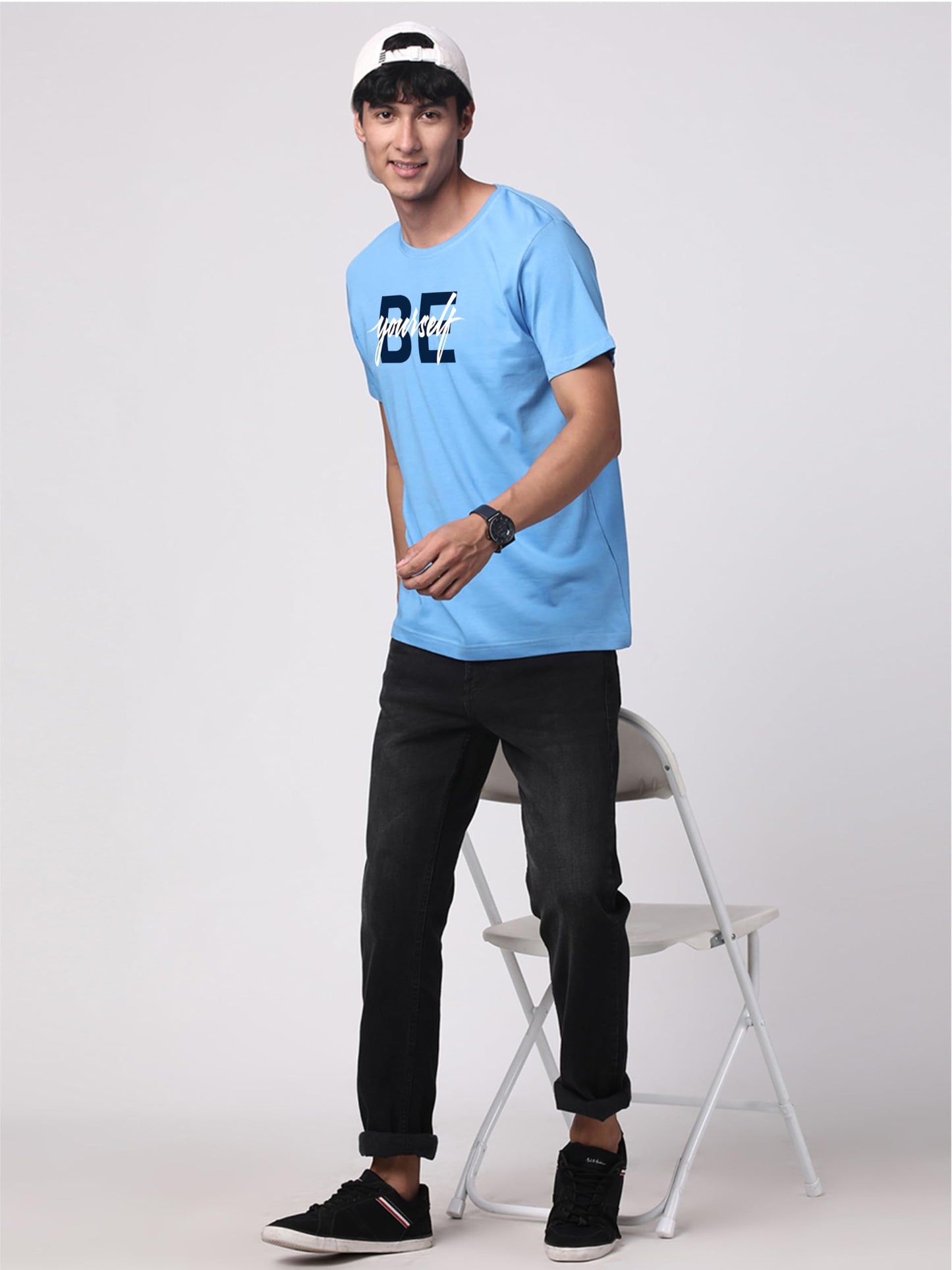 ADRO Men's Solid Regular Fit T-Shirt (RN24-BYO-SK_Sky Blue