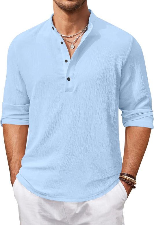 Zartha MenS Regular Fit Solid Pattern Cotton Blend Kurta With Spread Collar Long Sleeve And Standard Length | Shirt For Man Sky