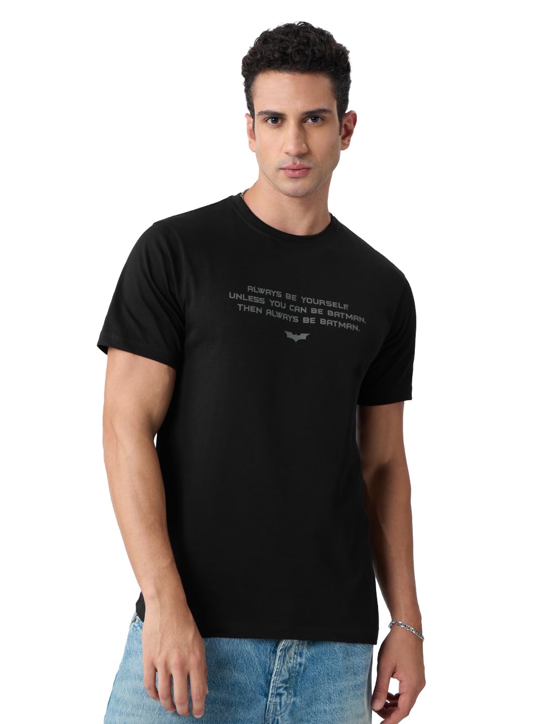 The Souled Store Batman: Always Be Batman Men and Boys Short Sleeves Round Neck Black Graphic Printed Regular Fit Cotton T-Shirt