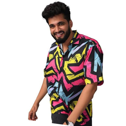 Brown Culture MenS Cotton Blend Abstract Print Shirt With Spread Collared Full Sleeves Standard Length And Button Down Closure