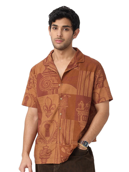 The Souled Store Textured Shirt: Mirage Men and Boys Short Sleeves Collared Neck Button Front Oversized Fit Cotton Textured Shir