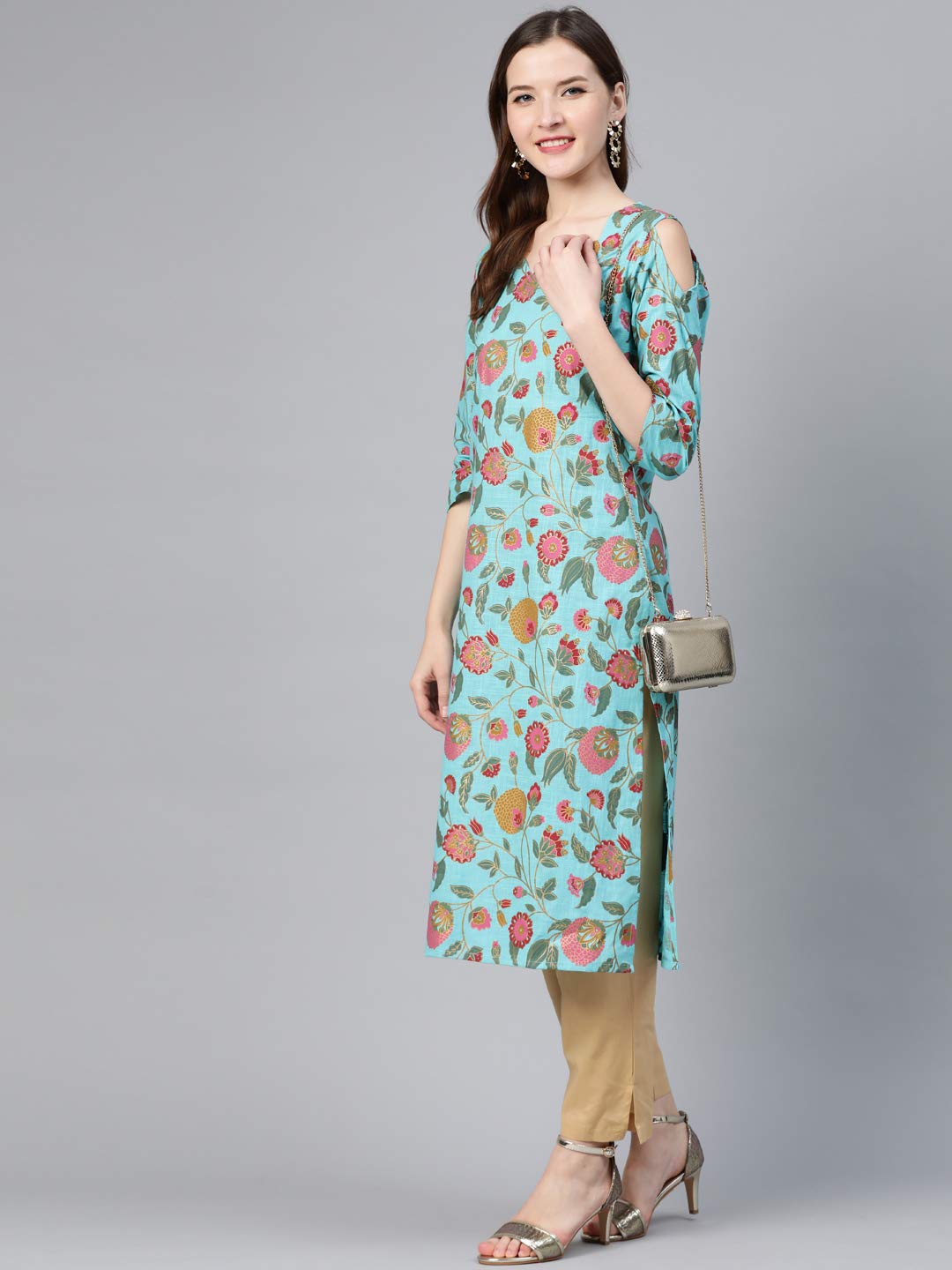 Idalia Turquoise Blue Gold Print Kurta