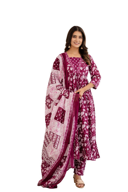 Shienzy Cotton Blend Square Neck Kurta Set With Dupatta For Women | Women Kurta Sets With Dupatta (1609-1610) (In, Alpha, M, Reg