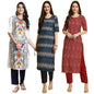 Pinkmint WomenS Crepe Printed Kurta And Pant Set (Pack Of 3)