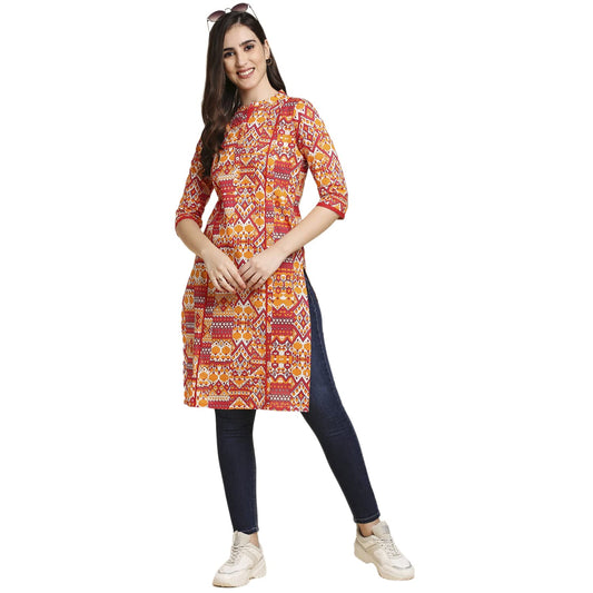 anubhutee Orange Abstract Printed Regular Cotton Straight Kurta for Women