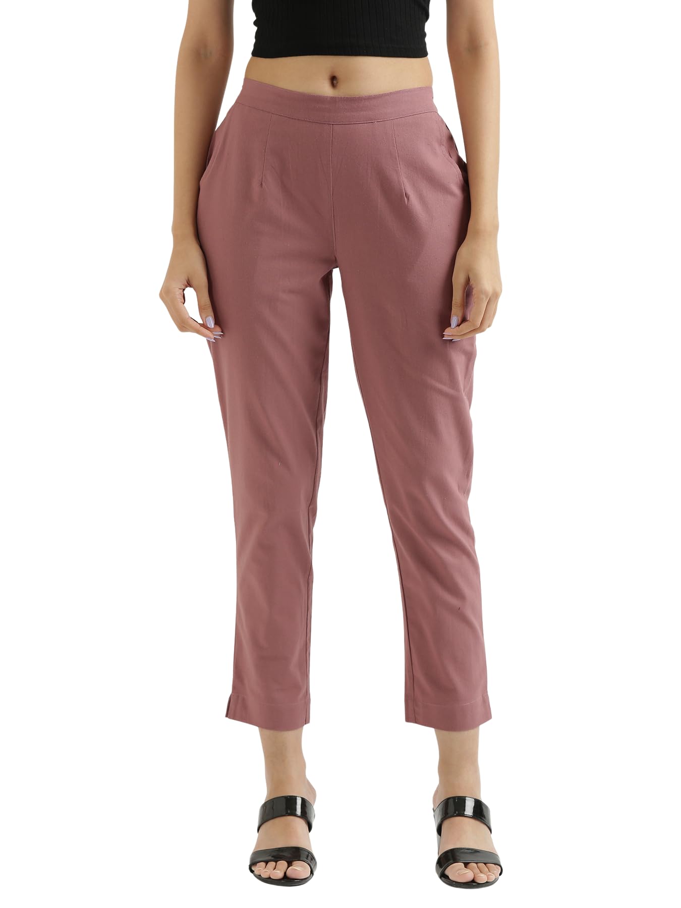 Digital Shopee Women Cotton Pant Stretchable Regular Slim Fit Trouser | Pocket Pants For Office | Cotton Casual Pant For WomenS