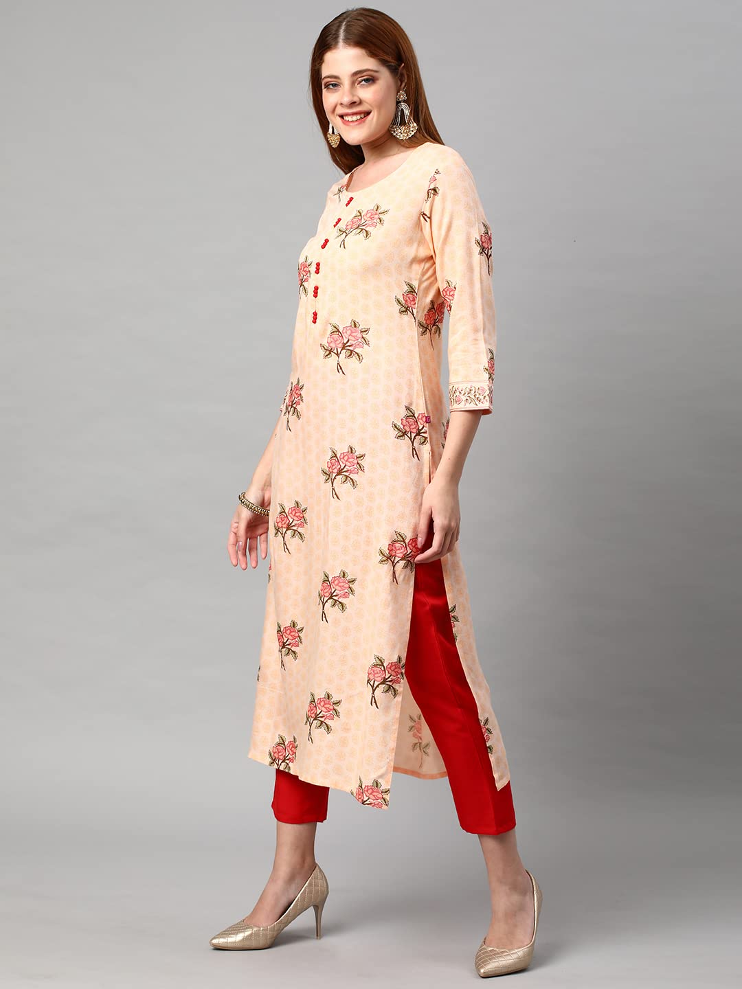 GoSriKi Women's Cotton Blend Traditional Straight Printed Kurta and Pant Set (AMD 22-GS)