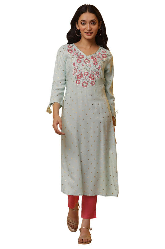 Blue Embroidered Festive Kurta