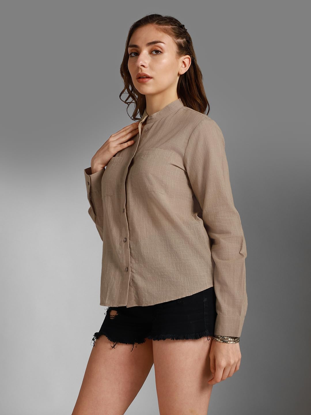 High Star WomenS Regular Fit Shirt (Hswshw23002Fk_Be_Beige