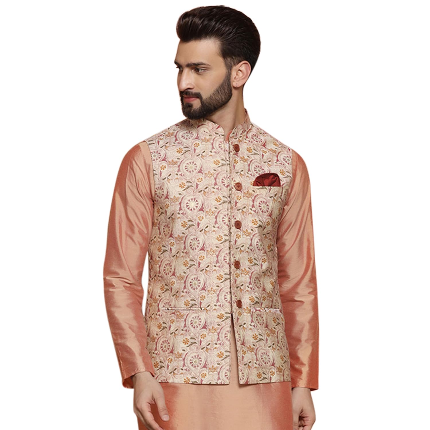 Kisah Nehru Jacket For Men  Printed Cotton Blend Modi Jacket | Ethnic & Formal Waist Coat For Weddings, Parties & Office Wear