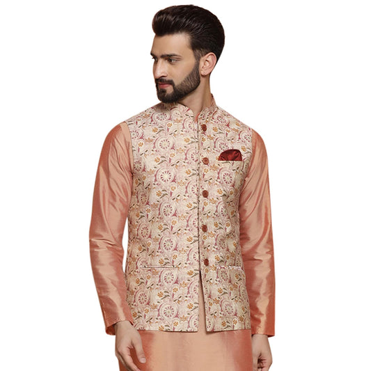 Kisah Nehru Jacket For Men  Printed Cotton Blend Modi Jacket | Ethnic & Formal Waist Coat For Weddings, Parties & Office Wear