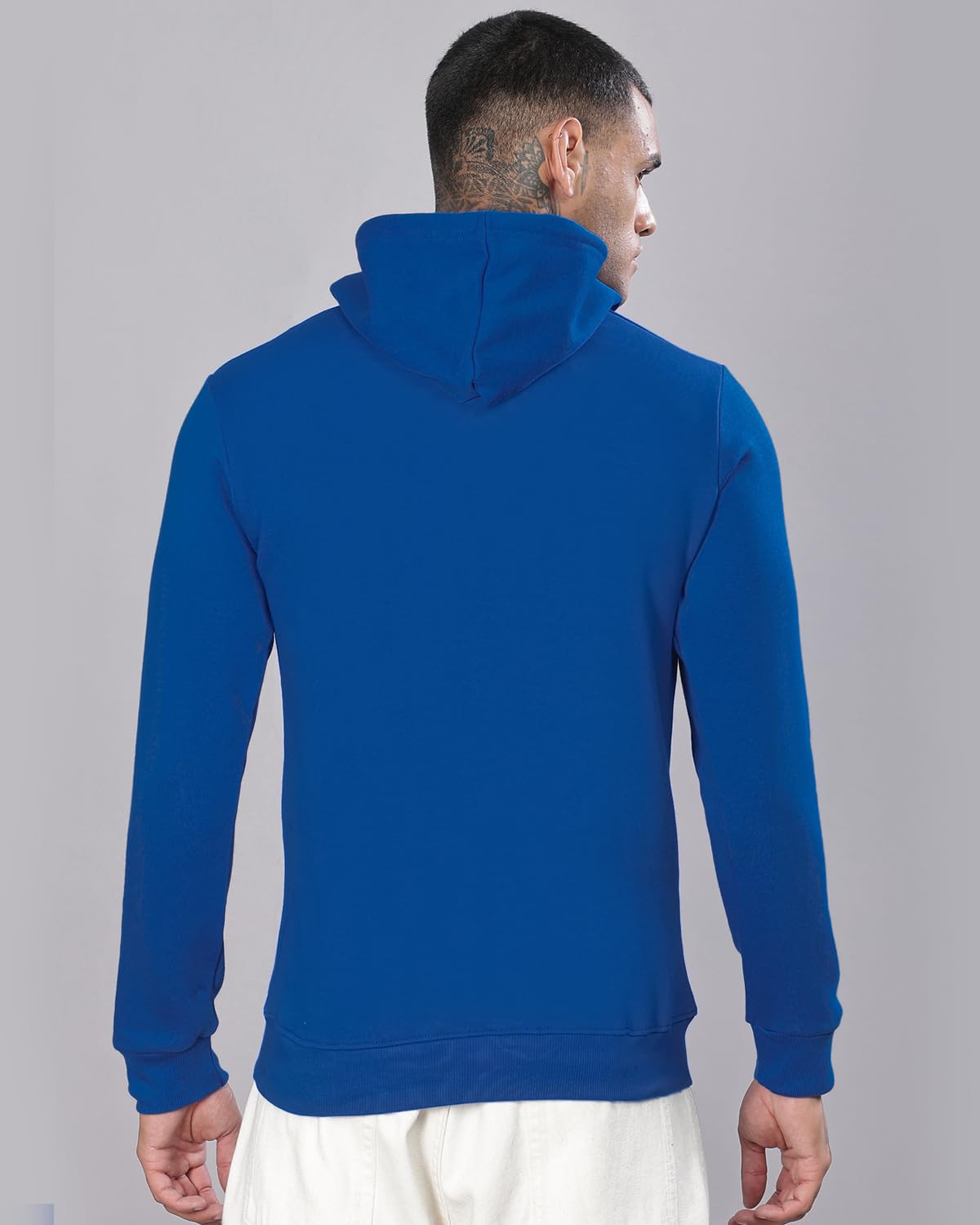 ADRO Mens Cotton Neck Hooded Sweatshirt (H24-M-PLN-RB_Royal Blue