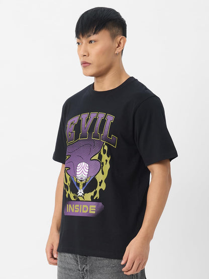 The Souled Store Official PPG: Evil Inside Men and Boys Short Sleeves Round Neck Regular Fit Cotton T-Shirts Black