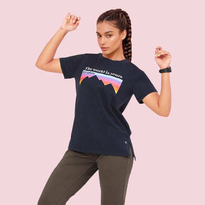 Enamor Womens Graphic Relaxed Fit T-Shirt (A301_Navy Explore