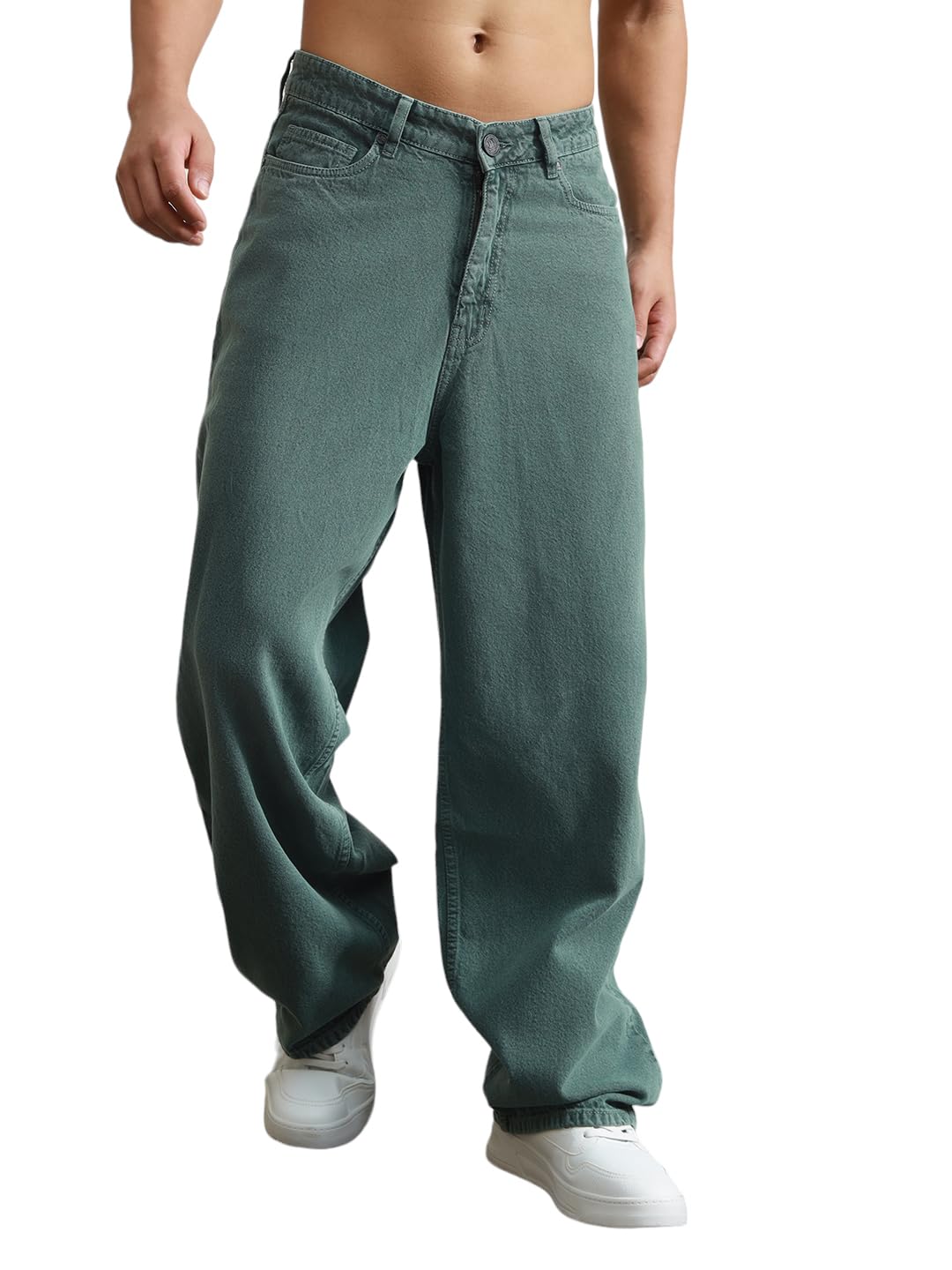 Hubberholme Men Summer Cotton Relaxed Fit Mid-Rise Smart Casual Jeans 141 Green