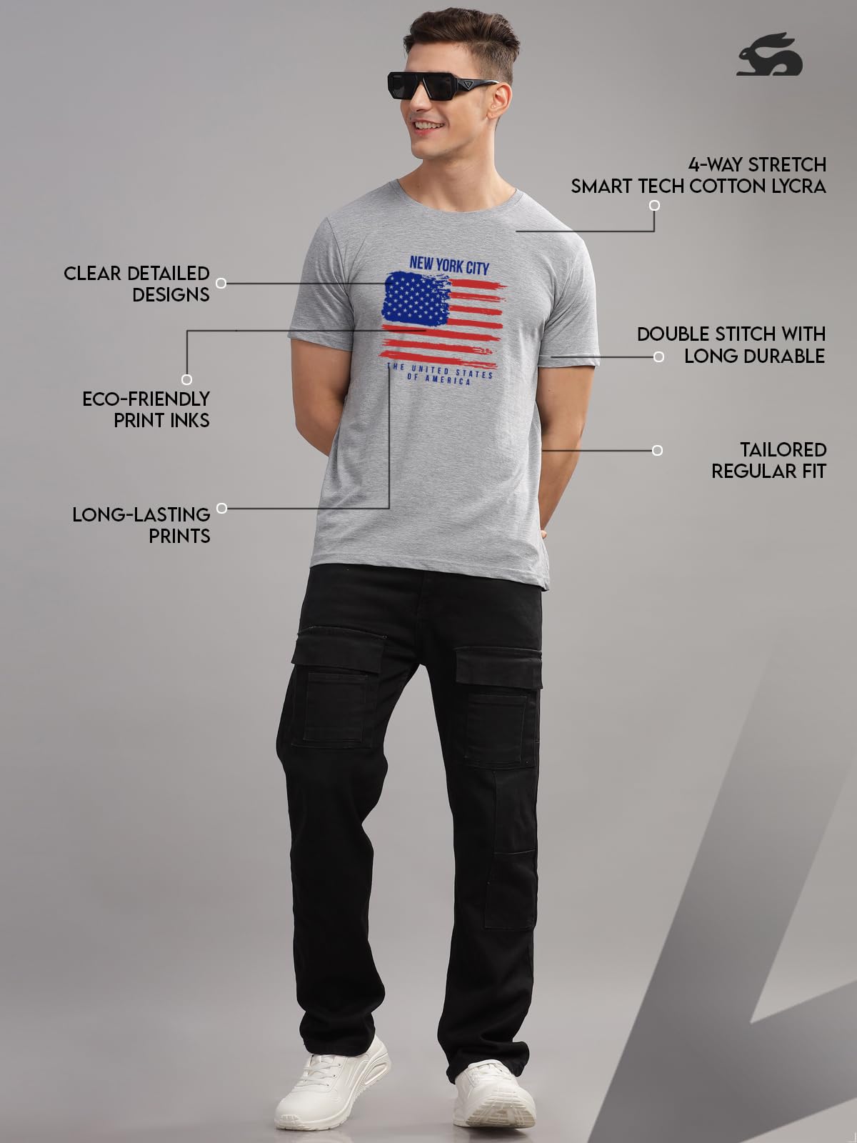 ADRO USA American Flag Printed Cotton T-Shirts for Men (R22-M-NWW-GR_Grey)