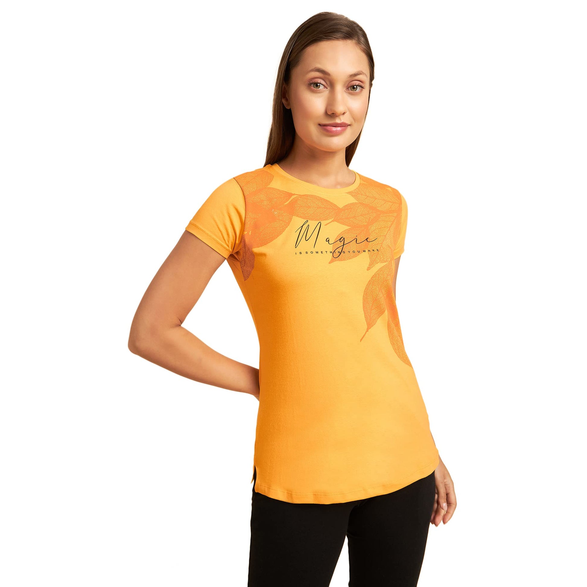 Sweet Dreams Womens Solid Regular Fit T-Shirt (LT-3252GV Mango