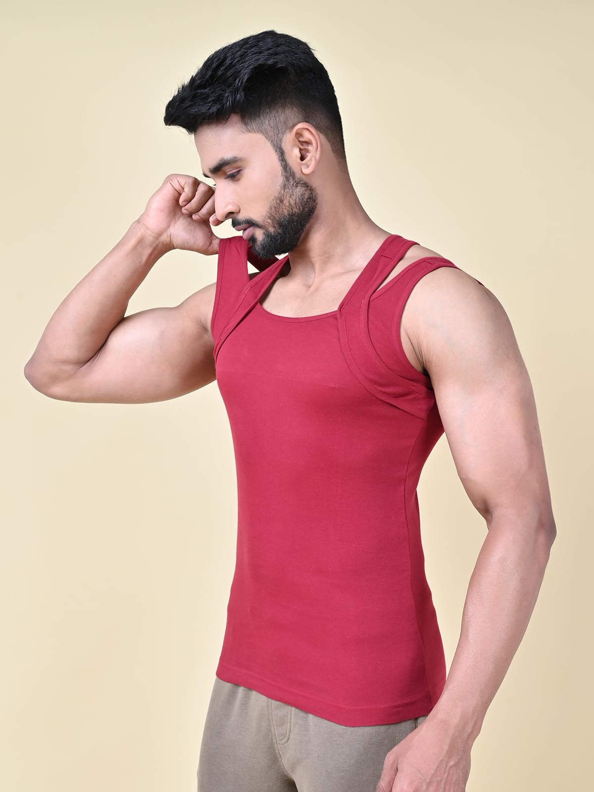 Rupa Solid Standard Colors by Athlefit X Gym Vest for Men, 100% Cotton Breathable and Stretchable Fabric, Racerback with Criss C