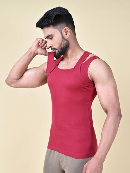 Rupa Solid Standard Colors by Athlefit X Gym Vest for Men, 100% Cotton Breathable and Stretchable Fabric, Racerback with Criss C