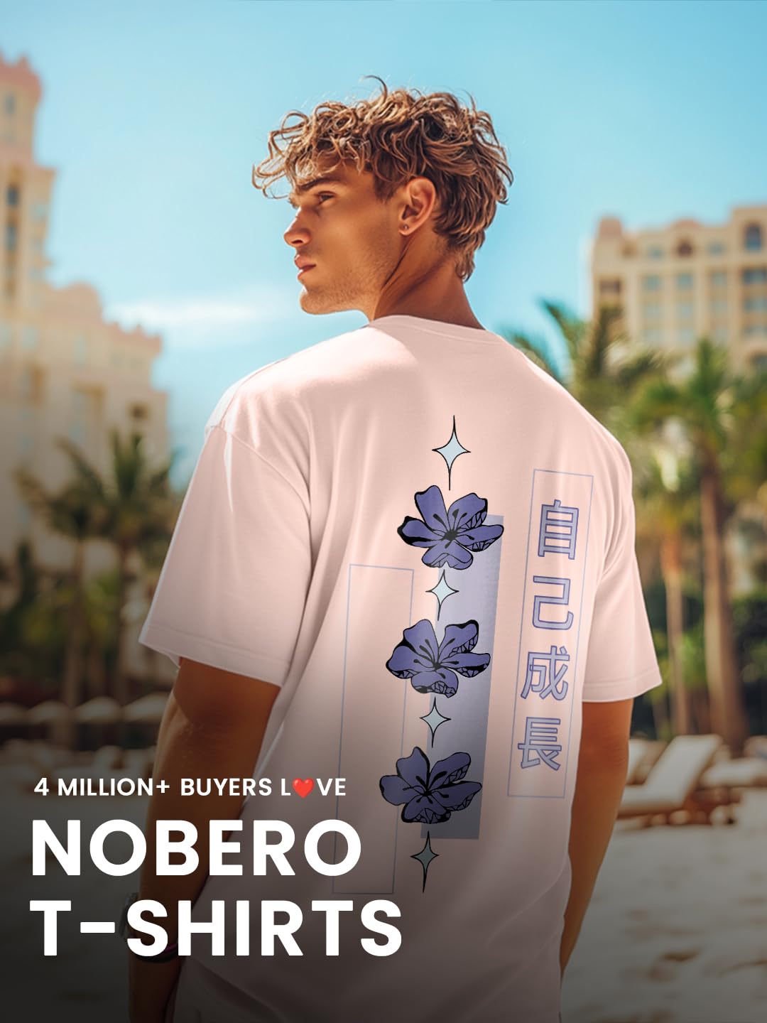Nobero MenS Graphic Print Oversized Fit T-Shirt (1M-Twrt-C1018-Bl_Selfgrowth-Blush