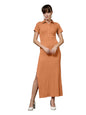 OOMPH! Womens Western & Fusion wear Stretchable Ribbed Lycra Shirt Dress for Women, Bodycon, Orange - md1117