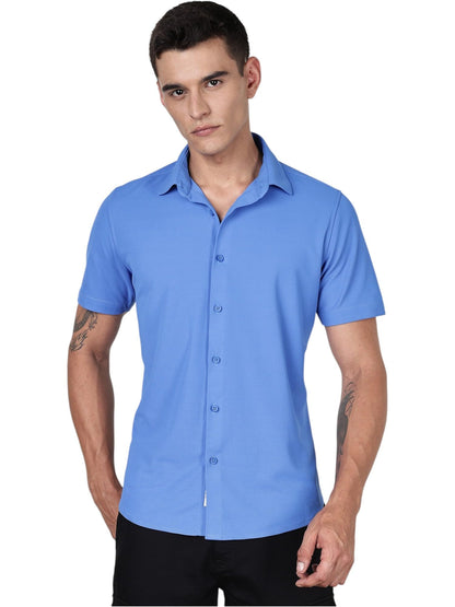 Thomas Scott Mens | Premium | Spread Collar | Slim Fit | Short Sleeves | 4 Way Stretch | Coolmax | Knitted | Casual | Shirts fo