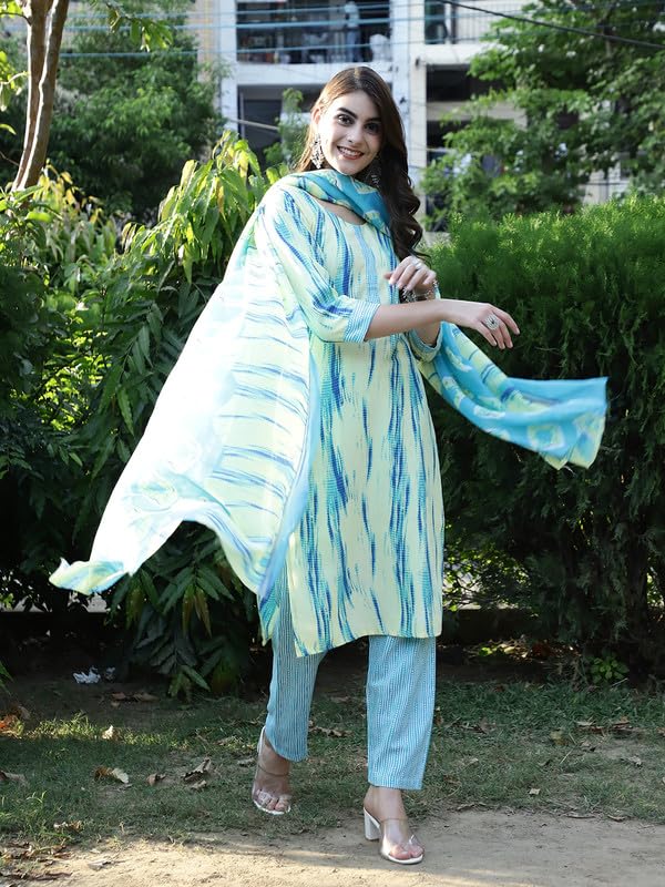 Pinkmint Salwar Suit For Women Cotton Flower Printed Kurta & Straight Pant With Dupatta
