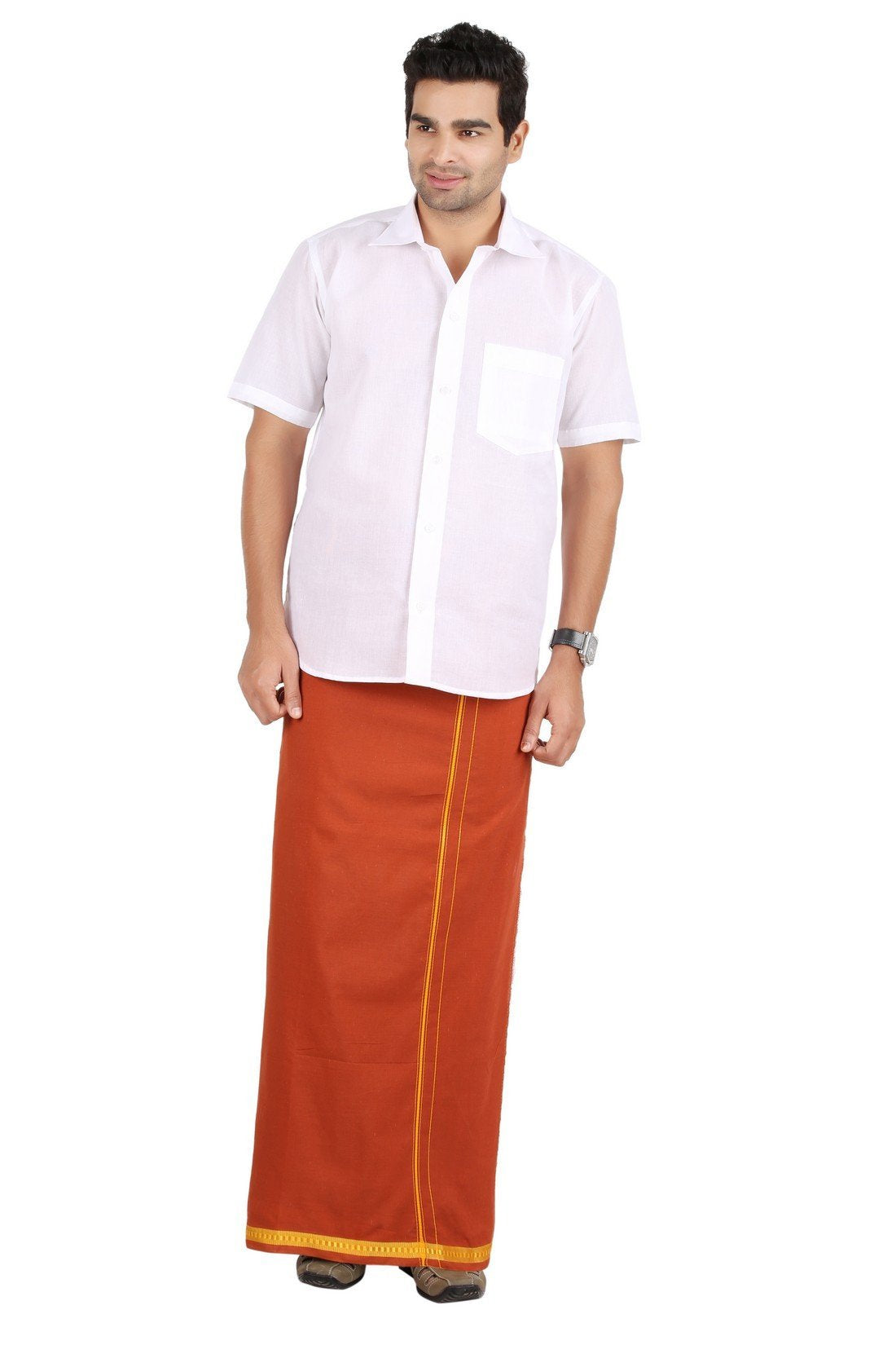 Prakasam Cotton- Mens Single Bentex Cotton Dark Kavi Colour Dhoti.(Size 1.26X1.90 Mtrs)