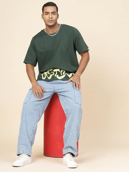 Rigo Terry Printed Oversized T-Shirt for Men | Drop Shoulder, Half Sleeves T-Shirt for Men | Oversized Baggy Fit T-Shirt for Men
