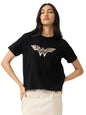 The Souled Store Wonder Woman: Logo Women and Girls Short Sleeves Round Neck Black Graphic Printed Cotton Relaxed Fit T-Shirts