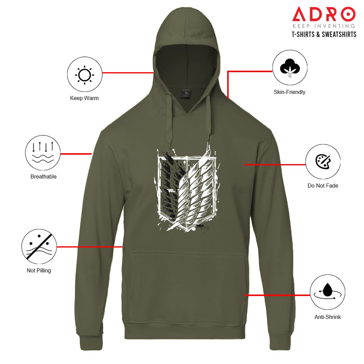 ADRO Men's Cotton Neck Hooded Sweatshirt (H22-2-WINN-OL_Olive)