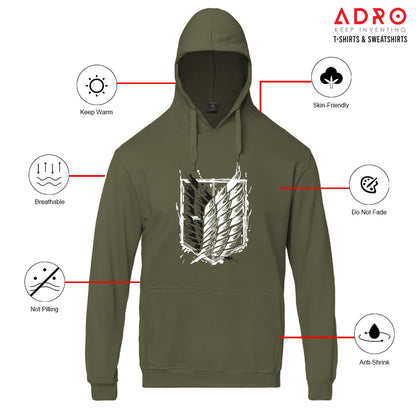 ADRO Men's Cotton Neck Hooded Sweatshirt (H22-M-AR2-OL_Olive)