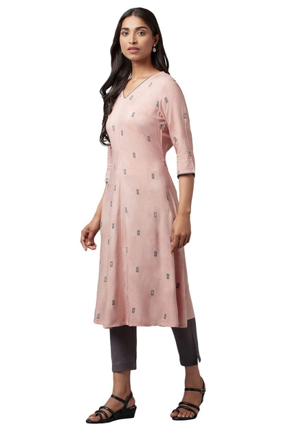 W for Woman Women Viscose Regular Fit Salmon A-Line Regular Kurta