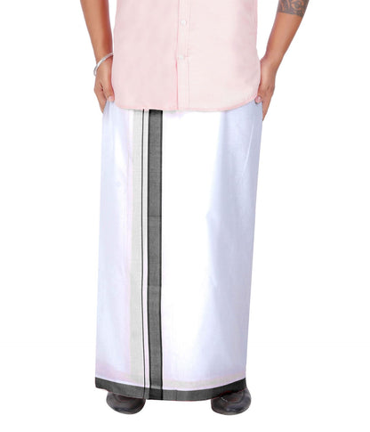 Prakasam Cotton MenS Double White Dhoti With Dobby Design Border (1.30 X 3.60 Meter)