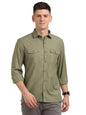 Turtle Men 100% Cotton Slim Fit Olive Solid Denim Shirt
