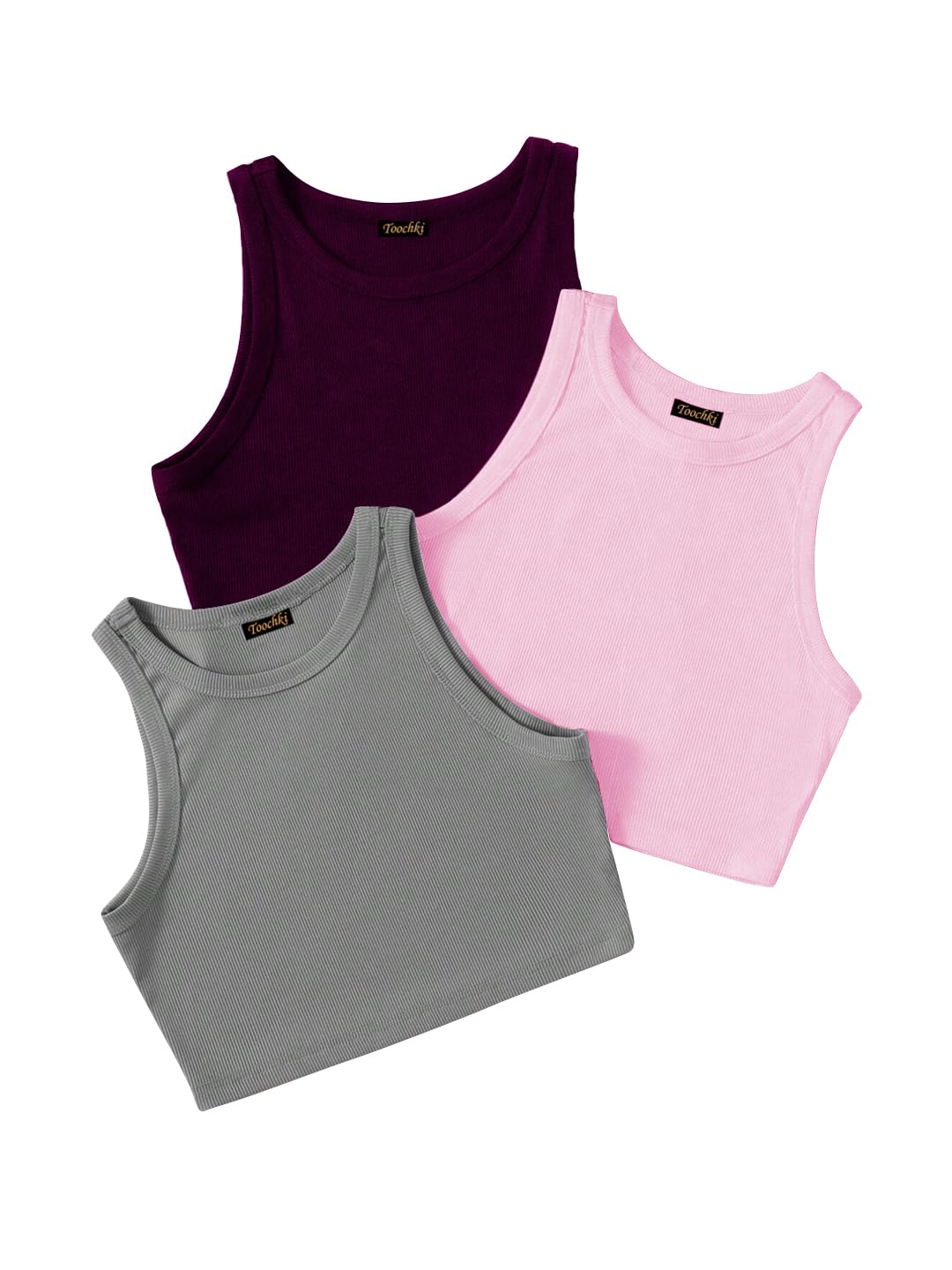 Toochki Tops for Woman | Spandex Top | Crop | Short | Western | for Jeans | Sleeveless | Stretchable | Pack of Three | Grey-Wine