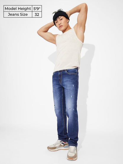 The Souled Store Denim: Sapphire Men and Boys Buttoned Slim Fit Cotton Blend Jeans