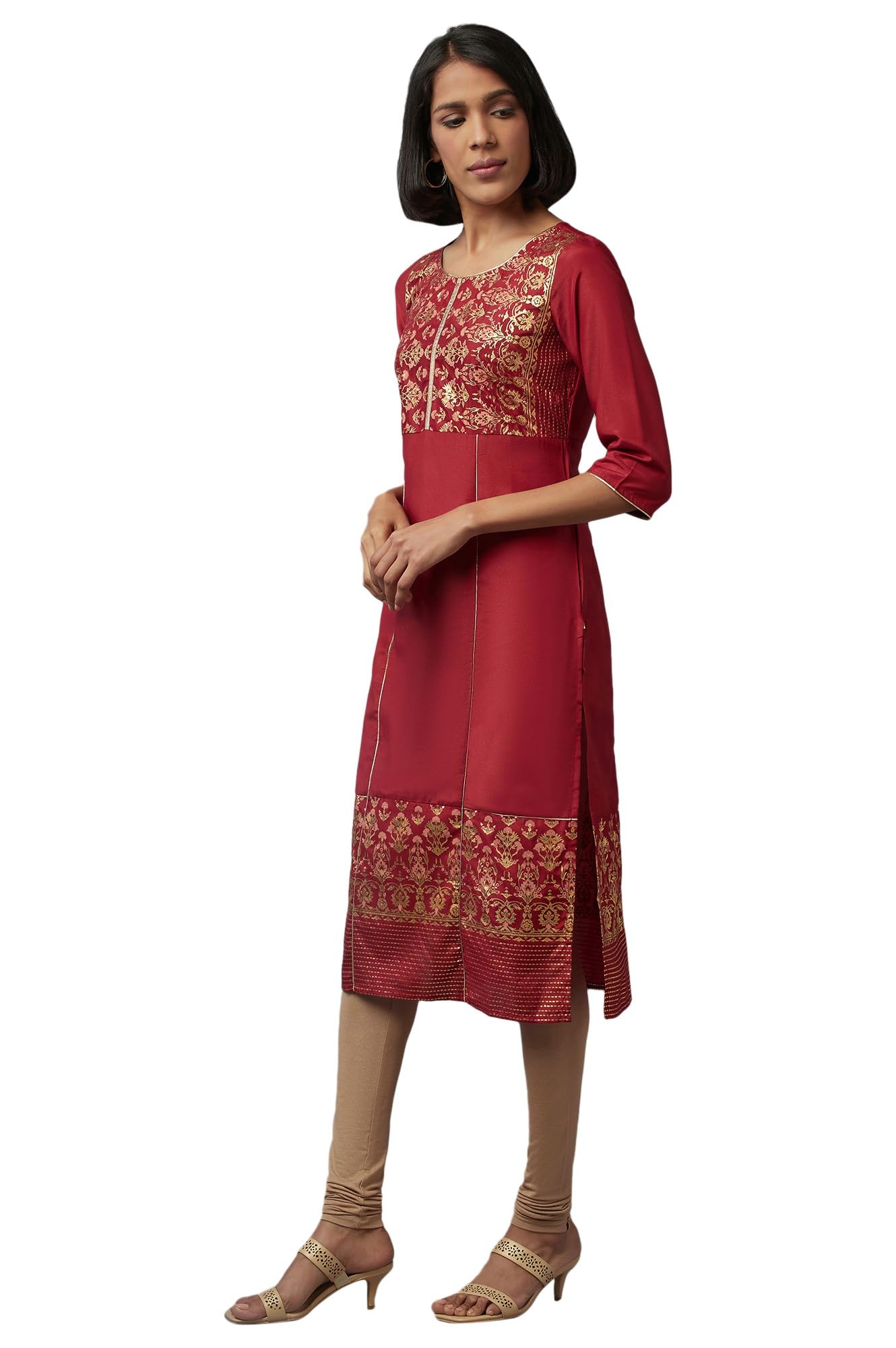 Aurelia Women's Polyester Regular Fit Floral Kurta