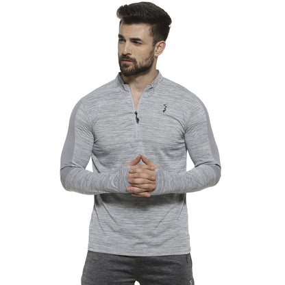 Campus Sutra Mens Solid Grey Dri-Fit Full Sleeve Activewear T-Shirt Regular Fit for Casual Wear | Modern Clothing T-Shirt Craft