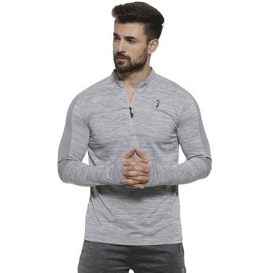 Campus Sutra Mens Solid Grey Dri-Fit Full Sleeve Activewear T-Shirt Regular Fit for Casual Wear | Modern Clothing T-Shirt Craft