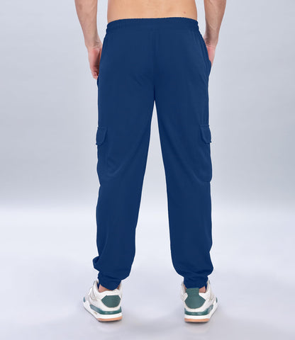 SHODOX Mens Casual Regular Fit Cargo Trackpant with Drawstring, Elastic Bottom with Side Pockets (Pack of 1) Blue