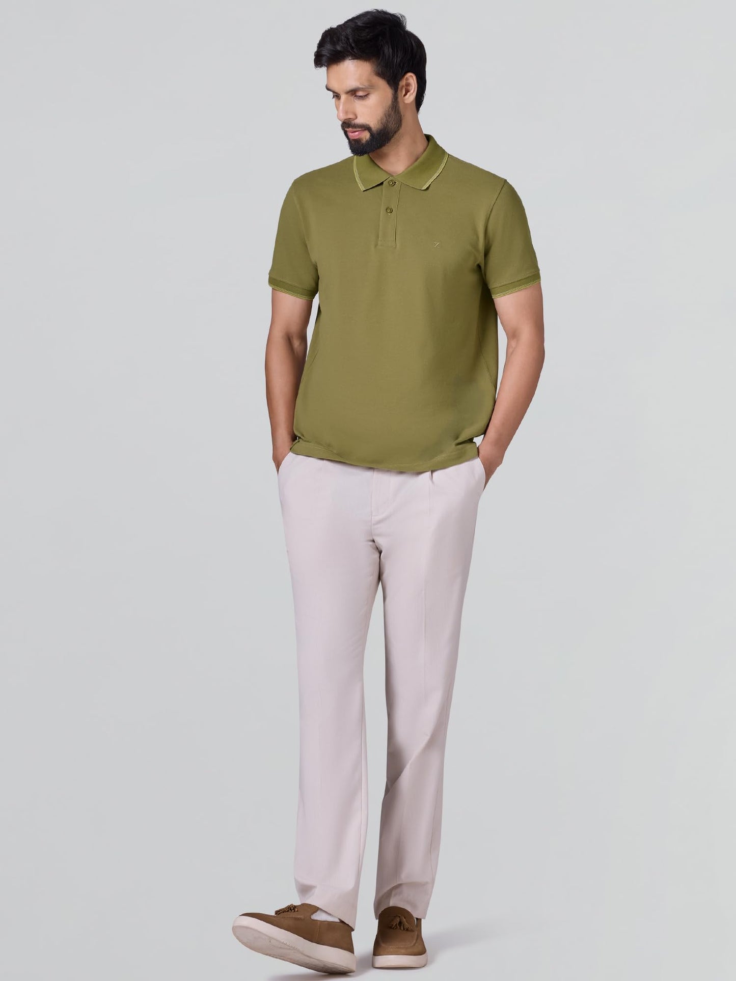 XYXX Accent Solid Halfsleeve Polo Tshirt for Men Olive Green