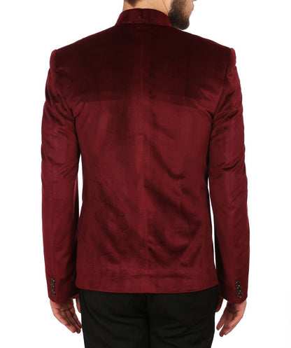 WINTAGE Mens Velvet Grandad Collar Festive Red Blazer