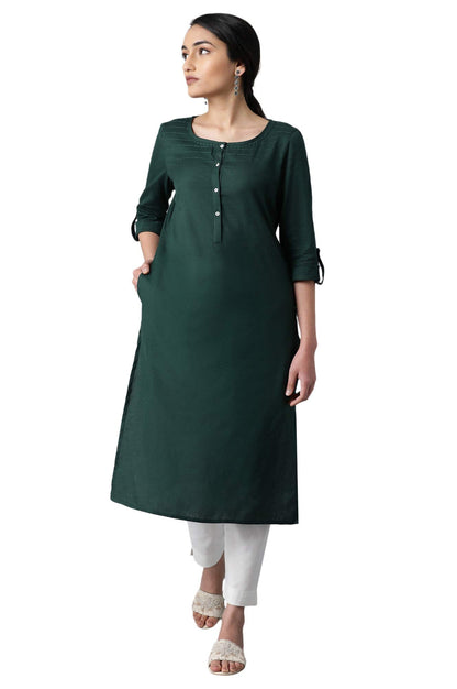 W for Woman Cotton Blend Women Round Neck Solid Regular Kurta